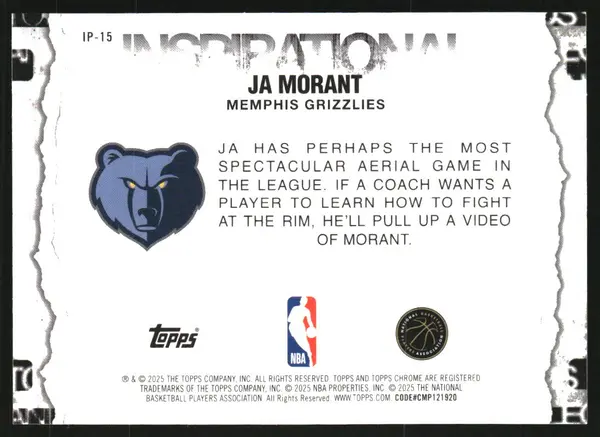 2025-26 Topps Chrome Inspirational RayWave Refractors #IP15 Ja Morant