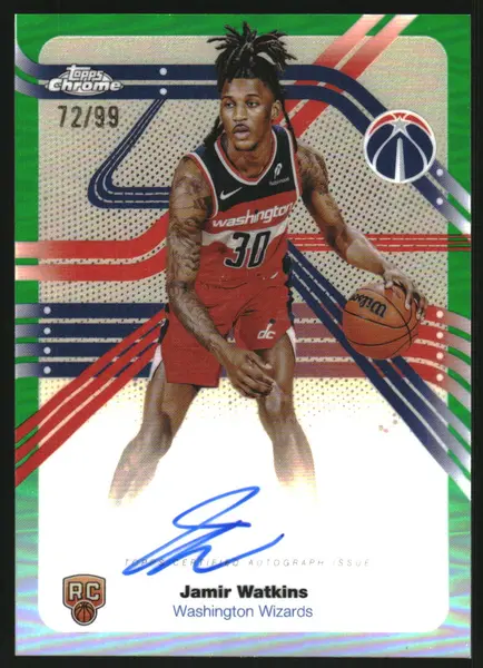 2025-26 Topps Chrome Next Stop Signatures Green Refractors #NSJW Jamir Watkins Auto /99