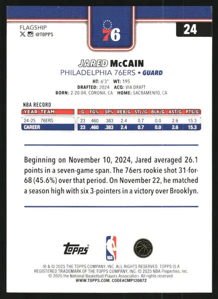 2025-26 Topps Holo Foil #24 Jared McCain