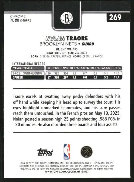 2025-26 Topps Chrome Basketball Refractors #269 Nolan Traore