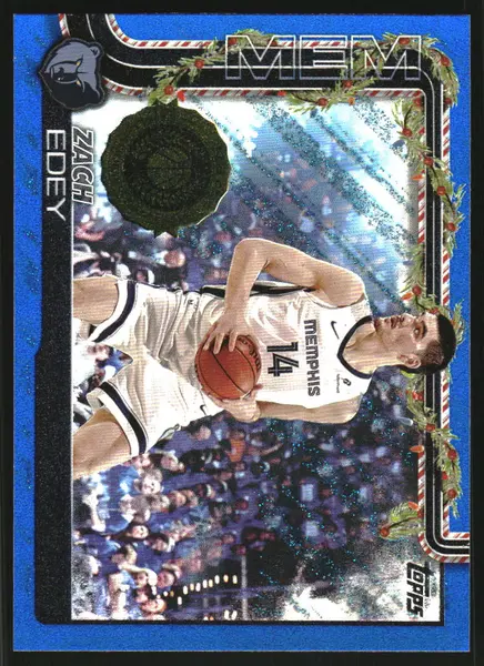 2025-26 Topps Holiday Blue Metallic Glitter Holiday #H150 Zach Edey