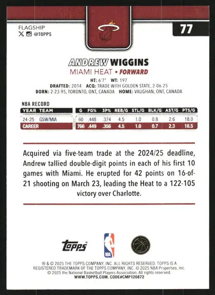2025-26 Topps Blue Holo Foil #77 Andrew Wiggins /150