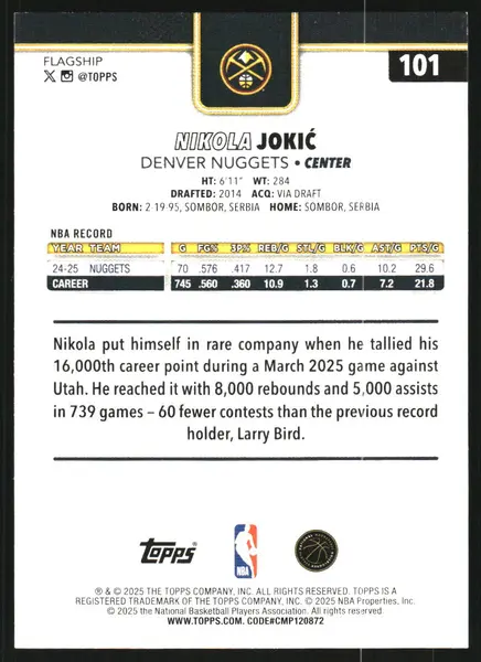2025-26 Topps Season Tip Off #101 Nikola Jokic