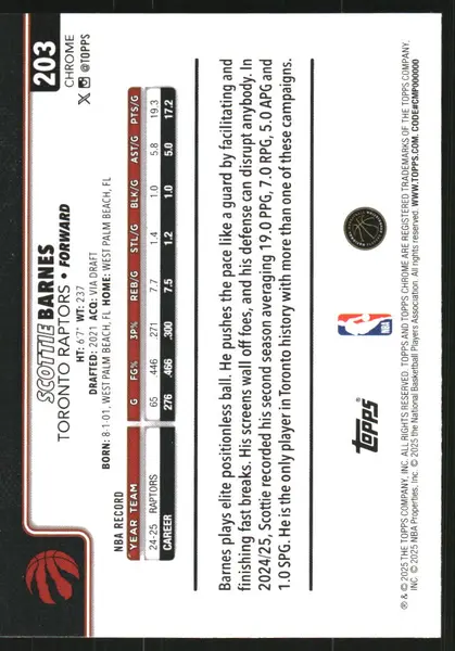 2025-26 Topps Chrome Pulsar Refractors #203 Scottie Barnes