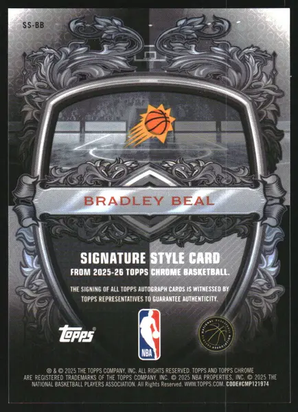 2025-26 Topps Chrome Signature Style #SSBB Bradley Beal Auto