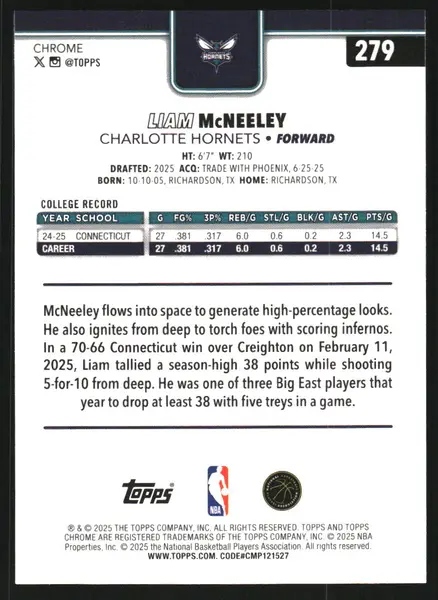 2025-26 Topps Chrome Wave Refractors #279 Liam McNeeley