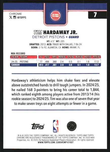 2025-26 Topps Chrome Gold Geometric Refractors #7 Tim Hardaway Jr. /50