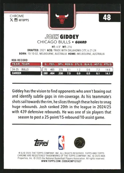 2025-26 Topps Chrome Sapphire #48 Josh Giddey