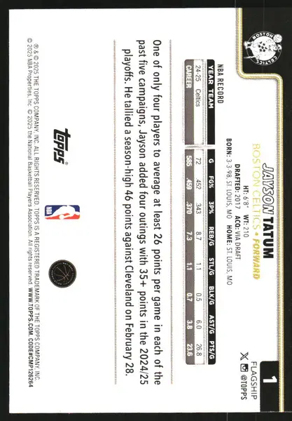 2025-26 Topps Blackout #1 Jayson Tatum