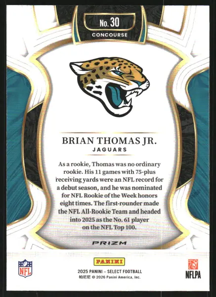 2025 Select Prizm Black and Green Shock #30 Brian Thomas Jr.