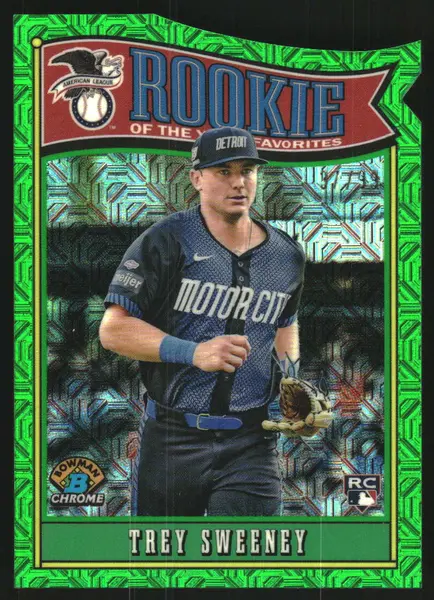 2025 Bowman Chrome Mega Box Rookie of the Year Favorites Green Refractors #ROY12 Trey Sweeney /99