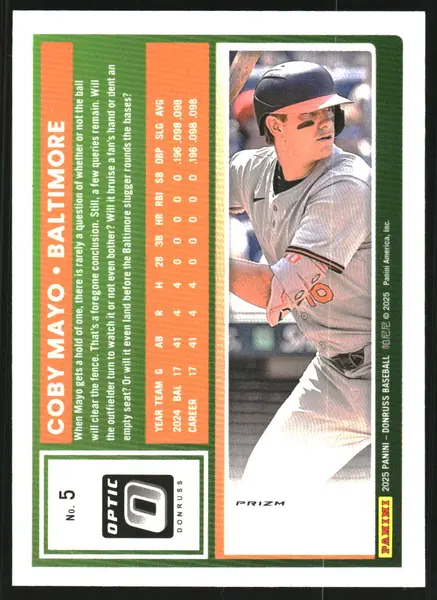 2025 Donruss Optic Orange Velocity #5 Coby Mayo