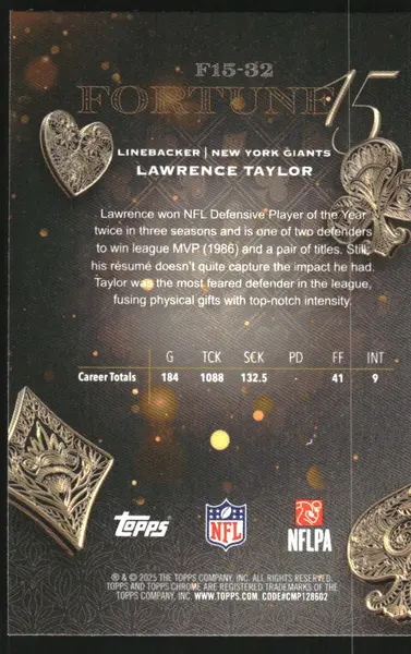 2025 Topps Chrome Fortune 15 #F1532 Lawrence Taylor
