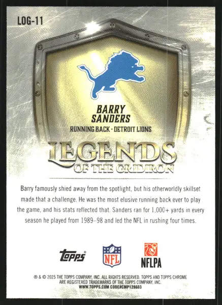 2025 Topps Chrome Legends of the Gridiron #LOG11 Barry Sanders