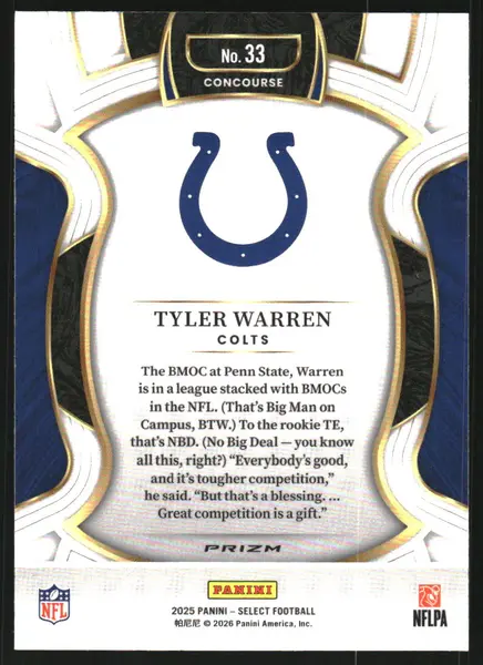 2025 Select Prizm Black and Green Shock #33 Tyler Warren