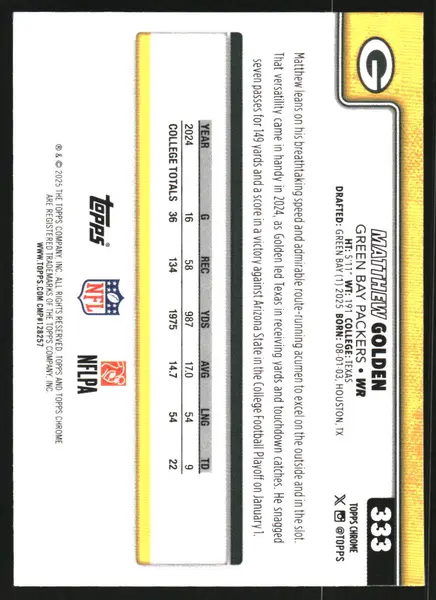 2025 Topps Chrome #333 Matthew Golden RC
