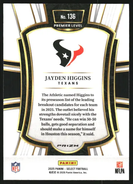 2025 Select Prizm Black and Green Shock #136 Jayden Higgins