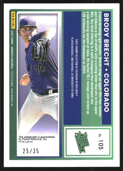 2025 Donruss Optic Rated Prospects Signatures Carolina Blue #105 Brody Brecht Auto /35