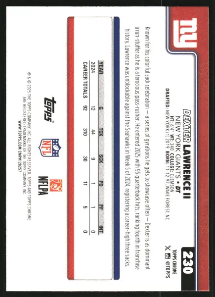 2025 Topps Chrome #230 Dexter Lawrence II