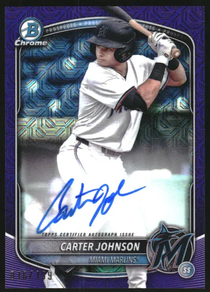 2025 Bowman Chrome Mega Box Autographs Purple Refractors #BMACJ Carter Johnson Auto /199