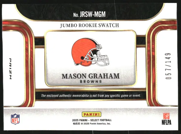 2025 Select Jumbo Rookie Swatches Prizm #7 Mason Graham Jersey /149