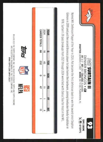 2025 Topps Chrome #93 Pat Surtain II