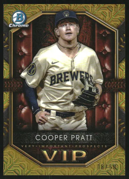2025 Bowman Chrome Mega Box Very Important Prospects Gold Refractors #VIP15 Cooper Pratt /50