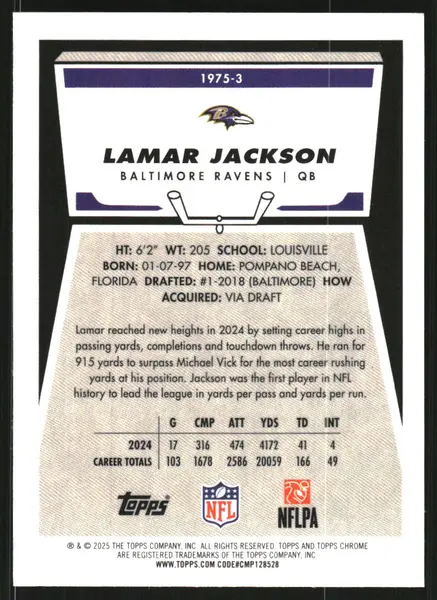 2025 Topps Chrome '75 Topps #19753 Lamar Jackson