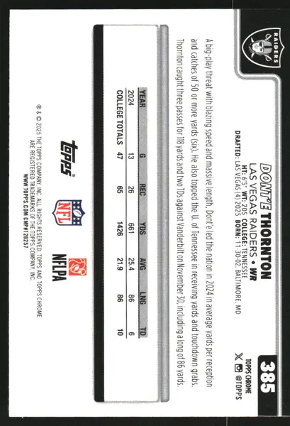 2025 Topps Chrome #385 Dont'e Thornton Jr. RC