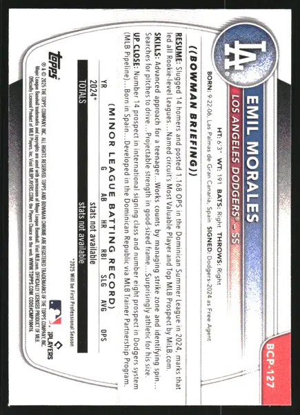 2025 Bowman Chrome Prospects Mini-Diamond Refractors #BCP127 Emil Morales