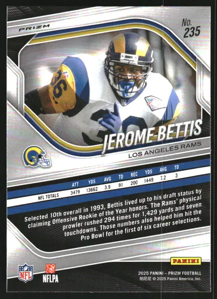 2025 Panini Prizm Prizms Neon Green Pulsar #235 Jerome Bettis