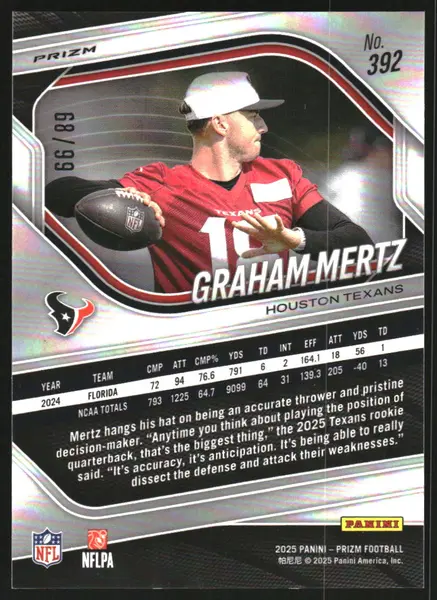2025 Panini Prizm Prizms Blue Ice #392 Graham Mertz /99