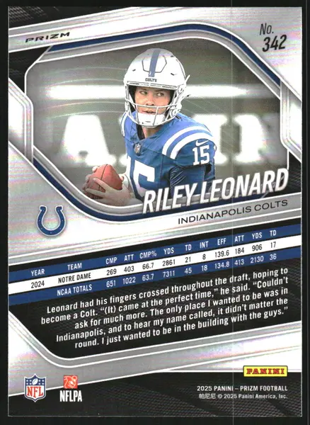 2025 Panini Prizm Prizms Lazer #342 Riley Leonard