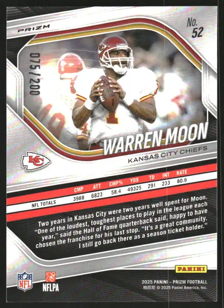2025 Panini Prizm Prizms Hyper #52 Warren Moon /200