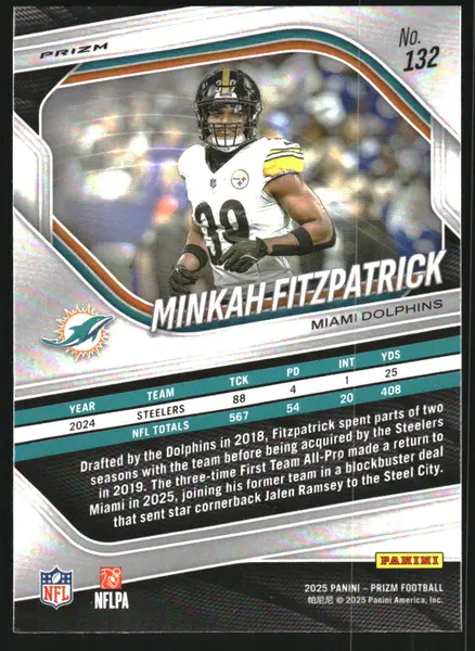 2025 Panini Prizm Prizms Neon Green Pulsar #132 Minkah Fitzpatrick