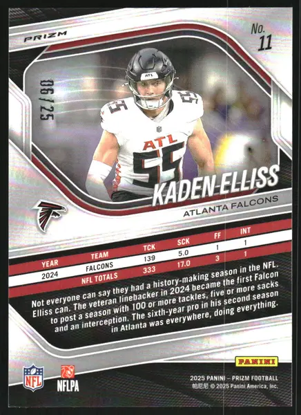 2025 Panini Prizm Prizms Navy Camo #11 Kaden Elliss /25