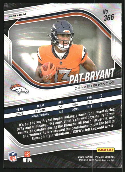 2025 Panini Prizm Prizms Neon Green Pulsar #366 Pat Bryant