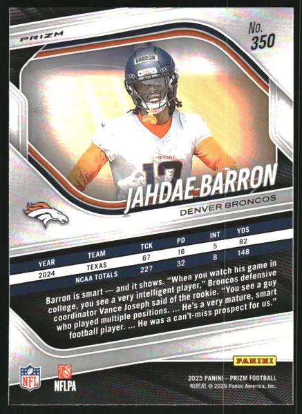 2025 Panini Prizm Prizms Neon Green Pulsar #350 Jahdae Barron