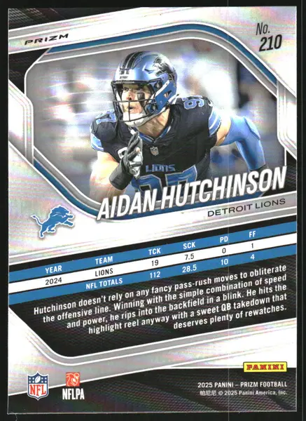 2025 Panini Prizm Prizms Lazer #210 Aidan Hutchinson