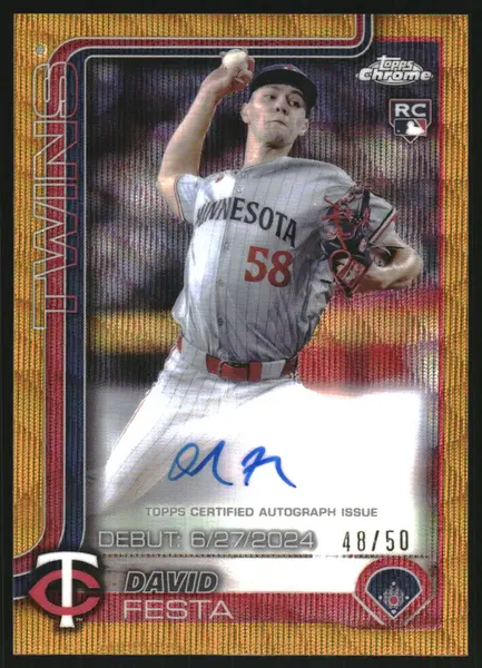 2025 Topps Chrome Update Rookie Debut Autographs Orange Refractors #CRDADF David Festa Auto /25