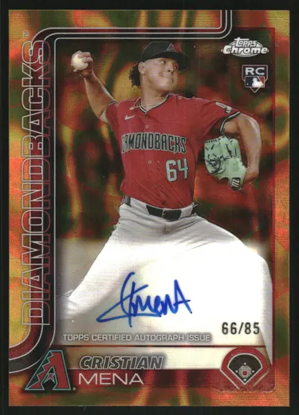 2025 Topps Chrome Update Rookie Autographs Gold Orange Lava Lamp Refractors #RACME Cristian Mena Auto /85
