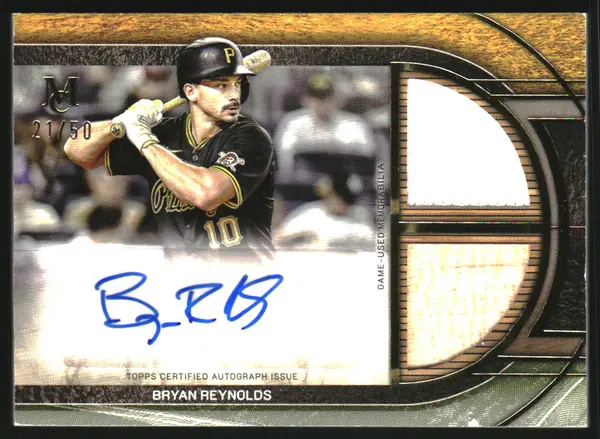 2025 Topps Museum Collection Signature Swatches Dual Relic Autographs Gold #SPDRABR Bryan Reynolds Auto Jersey /50